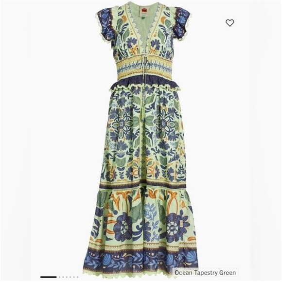 FARM Rio Dresses & Skirts - Farm Rio Dress Size Large Ocean Tapestry Midi Sleeveless Boho Anthropologie